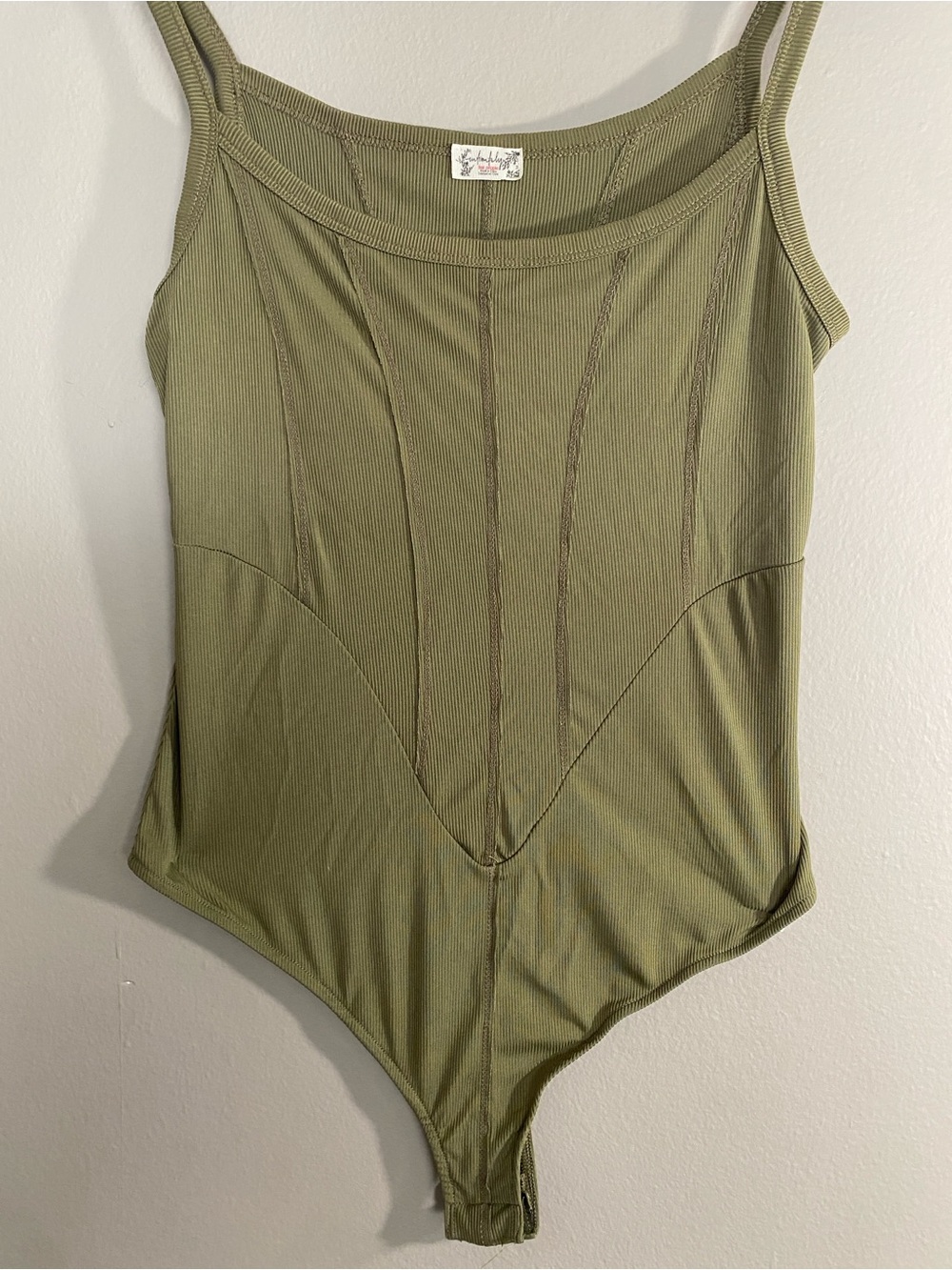 Free People Olive Green Ribbed Bodysuit Tank